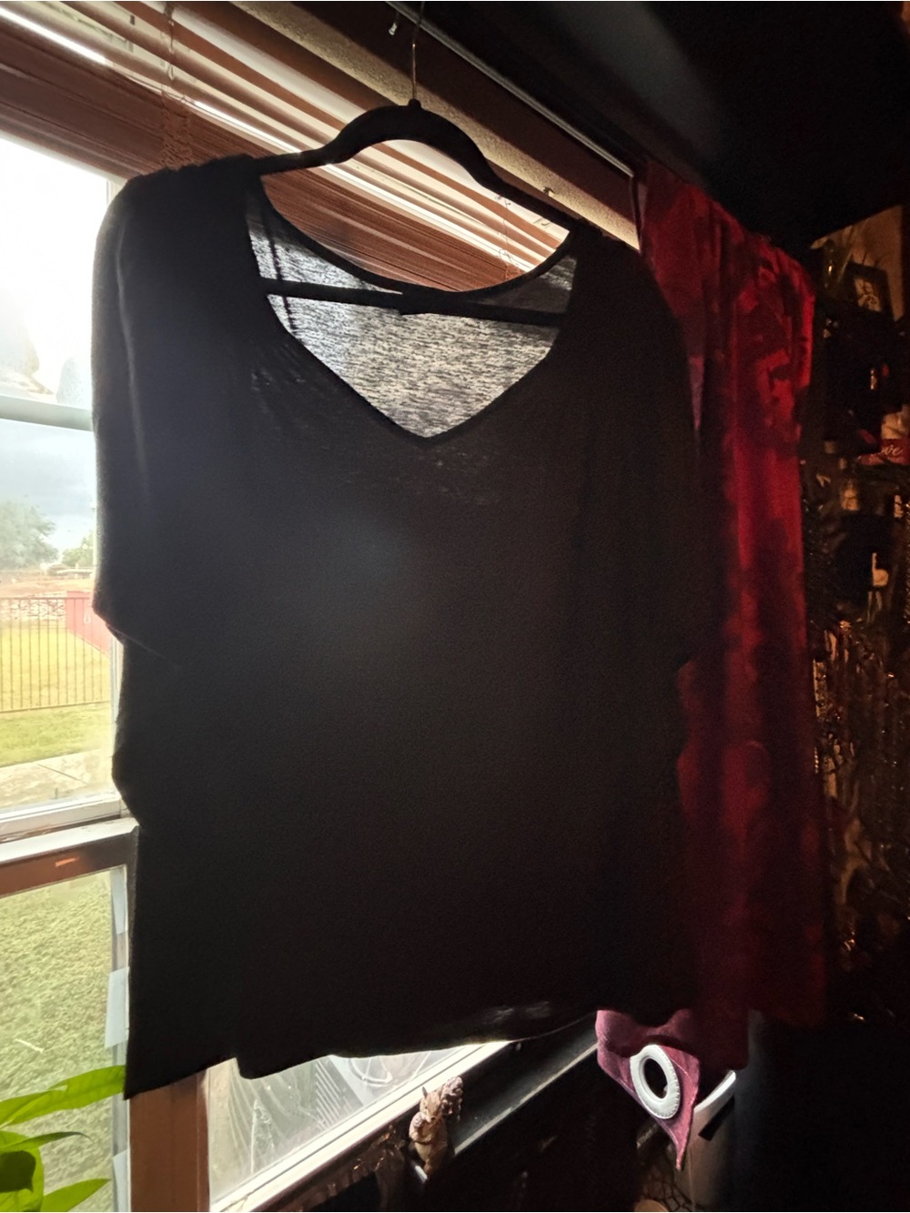 Faded Glory Black Short-Sleeve V-Neck Bell Sleeve Top